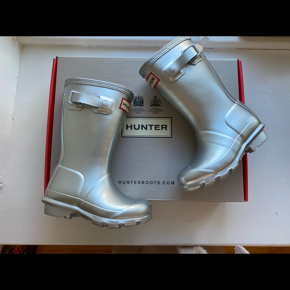Hunter toddler boys girls silver rain boots size 8
